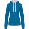 Női pulóver kontrasztos bélésű kapucnival, Kariban KA465, Tropical Blue/White-XS