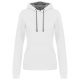 Női pulóver kontrasztos bélésű kapucnival, Kariban KA465, White/Fine Grey-M