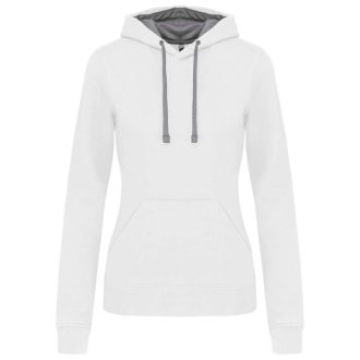  Női pulóver kontrasztos bélésű kapucnival, Kariban KA465, White/Fine Grey-S