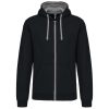 Férfi cipzáras pulóver kontrasztos bélésű kapucnival, Kariban KA466, Black/Fine Grey-S
