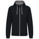 Férfi cipzáras pulóver kontrasztos bélésű kapucnival, Kariban KA466, Black/Fine Grey-XL