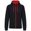 Férfi cipzáras pulóver kontrasztos bélésű kapucnival, Kariban KA466, Black/Red-S