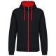 Férfi cipzáras pulóver kontrasztos bélésű kapucnival, Kariban KA466, Black/Red-XL