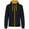 Férfi cipzáras pulóver kontrasztos bélésű kapucnival, Kariban KA466, Black/Yellow-S