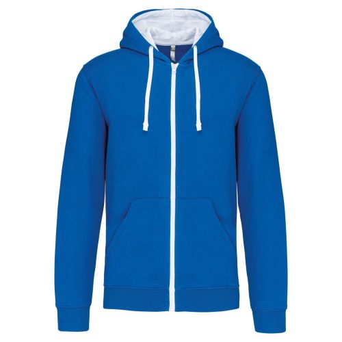 Férfi cipzáras pulóver kontrasztos bélésű kapucnival, Kariban KA466, Light Royal Blue/White-S