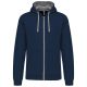Férfi cipzáras pulóver kontrasztos bélésű kapucnival, Kariban KA466, Navy/Fine Grey-L