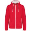 Férfi cipzáras pulóver kontrasztos bélésű kapucnival, Kariban KA466, Red/White-2XL