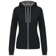 Női cipzáras pulóver kontrasztos bélésű kapucnival, Kariban KA467, Black/Fine Grey-S