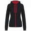 Női cipzáras pulóver kontrasztos bélésű kapucnival, Kariban KA467, Black/Red-XL