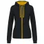 Női cipzáras pulóver kontrasztos bélésű kapucnival, Kariban KA467, Black/Yellow-2XL