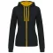Női cipzáras pulóver kontrasztos bélésű kapucnival, Kariban KA467, Black/Yellow-XL