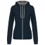 Női cipzáras pulóver kontrasztos bélésű kapucnival, Kariban KA467, Navy/Fine Grey-L