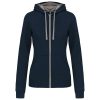 Női cipzáras pulóver kontrasztos bélésű kapucnival, Kariban KA467, Navy/Fine Grey-S