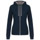 Női cipzáras pulóver kontrasztos bélésű kapucnival, Kariban KA467, Navy/Fine Grey-XL