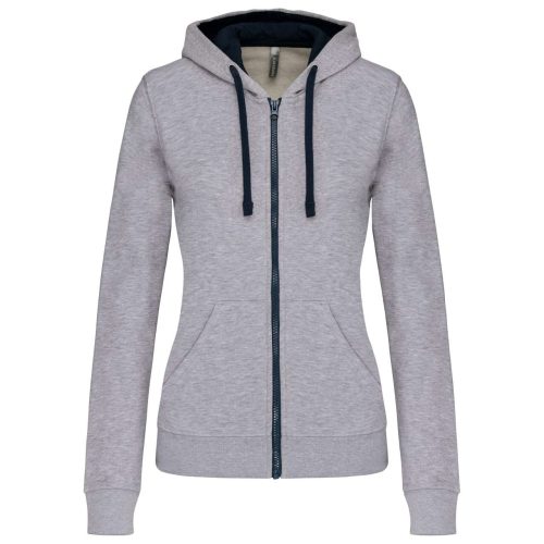 Női cipzáras pulóver kontrasztos bélésű kapucnival, Kariban KA467, Oxford Grey/Navy-XS