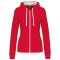 Női cipzáras pulóver kontrasztos bélésű kapucnival, Kariban KA467, Red/White-XS