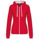 Női cipzáras pulóver kontrasztos bélésű kapucnival, Kariban KA467, Red/White-XS