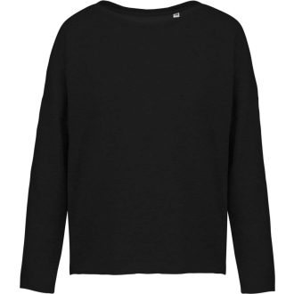   Női laza szabású környakas pulóver, Kariban KA471, Black-S/M