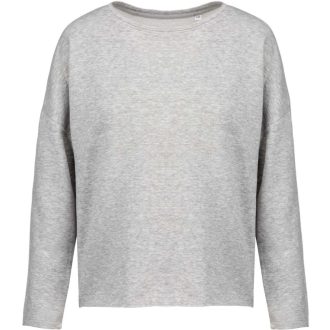   Női laza szabású környakas pulóver, Kariban KA471, Light Grey Heather-S/M