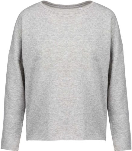 Női laza szabású környakas pulóver, Kariban KA471, Light Grey Heather-S/M