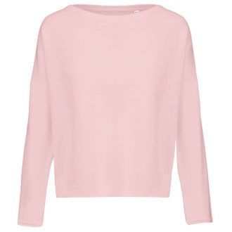   Női laza szabású környakas pulóver, Kariban KA471, Pale Pink-S/M