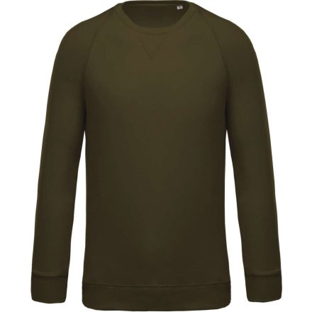 Férfi organikus környakas raglános pulóver, Kariban KA480, Mossy Green-3XL