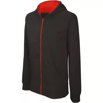   Gyermek cipzáras pulóver bélelt kontrasztos kapucnival, Kariban KA486, Black/Red-6/8