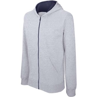   Gyermek cipzáras pulóver bélelt kontrasztos kapucnival, Kariban KA486, Oxford Grey/Navy-6/8