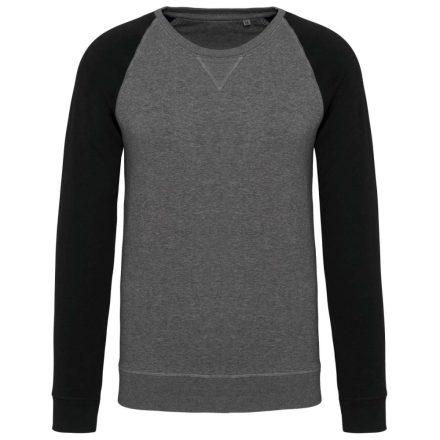 Férfi kétszínű organikus raglános pulóver, Kariban KA491, Grey Heather/Black-XL