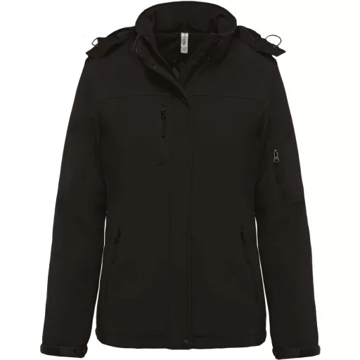 Női kapucnis, bélelt softshell kabát, Kariban KA651, Black-2XL