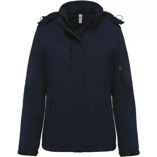 Női kapucnis, bélelt softshell kabát, Kariban KA651, Navy-XS
