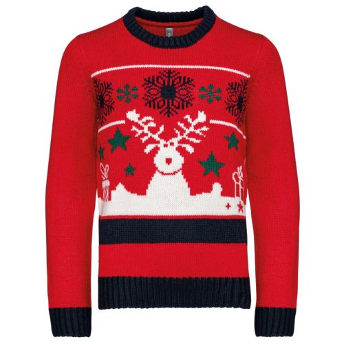 Gyermek kereknyakú pulóver karácsonyi mintával, Kariban KA9012, Cherry Red-2/4