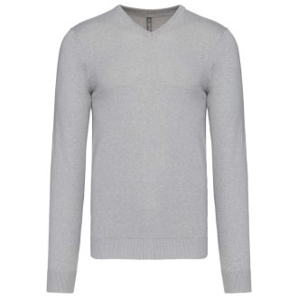   Férfi V-nyakú keskeny szabású pulóver, Kariban KA965, Grey Melange-S