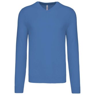   Férfi V-nyakú keskeny szabású pulóver, Kariban KA965, Light Royal Blue-S
