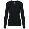 Női V-nyakú testhezálló pulóver, Kariban KA966, Black-3XL