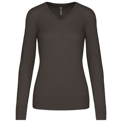Női V-nyakú testhezálló pulóver, Kariban KA966, Dark Grey-S