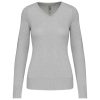 Női V-nyakú testhezálló pulóver, Kariban KA966, Grey Melange-2XL