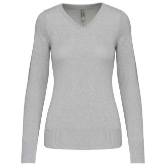   Női V-nyakú testhezálló pulóver, Kariban KA966, Grey Melange-2XL