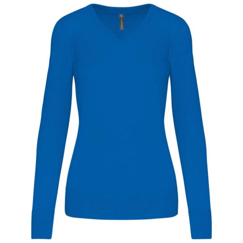 Női V-nyakú testhezálló pulóver, Kariban KA966, Light Royal Blue-L