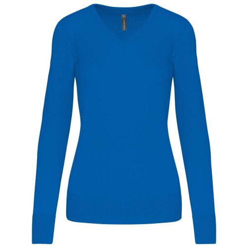 Női V-nyakú testhezálló pulóver, Kariban KA966, Light Royal Blue-S