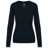Női V-nyakú testhezálló pulóver, Kariban KA966, Navy-XS