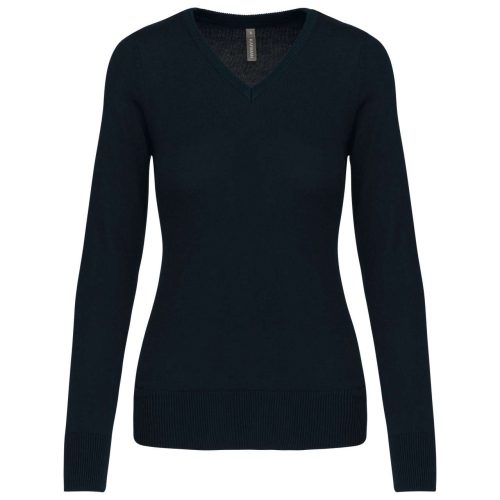 Női V-nyakú testhezálló pulóver, Kariban KA966, Navy-XS