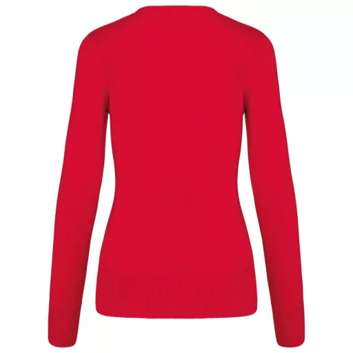 Női V-nyakú testhezálló pulóver, Kariban KA966, Red-2XL