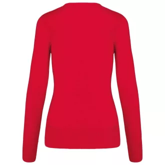 Női V-nyakú testhezálló pulóver, Kariban KA966, Red-S