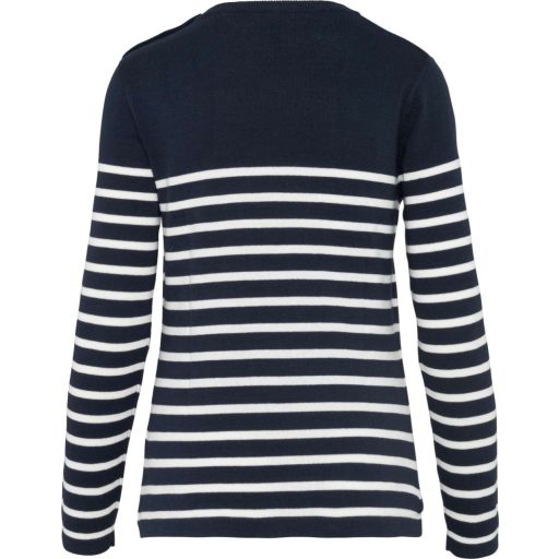 Női vállon gombolós csíkos pulóver, Kariban KA990, Striped Navy/Off White-L