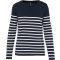 Női vállon gombolós csíkos pulóver, Kariban KA990, Striped Navy/Off White-S
