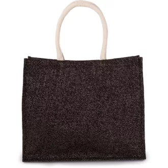   KI0219 juta strandtáska vagy bevásárlótáska, pamut fülekkel Kimood, Black/Silver-U