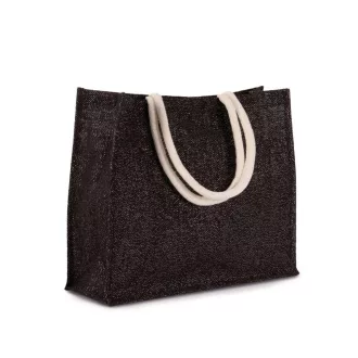   KI0219 juta strandtáska vagy bevásárlótáska, pamut fülekkel Kimood, Black/Silver-U