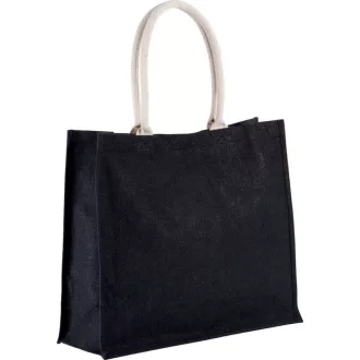   KI0219 juta strandtáska vagy bevásárlótáska, pamut fülekkel Kimood, Black-U