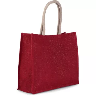   KI0219 juta strandtáska vagy bevásárlótáska, pamut fülekkel Kimood, Cherry Red/Gold-U